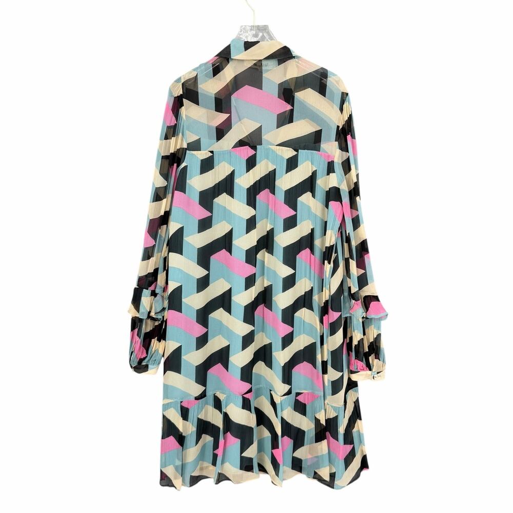 Diane von Furstenberg Heidi Geometric Rectangle Print Long Sleeve Shirt Dress - Picture 11 of 13